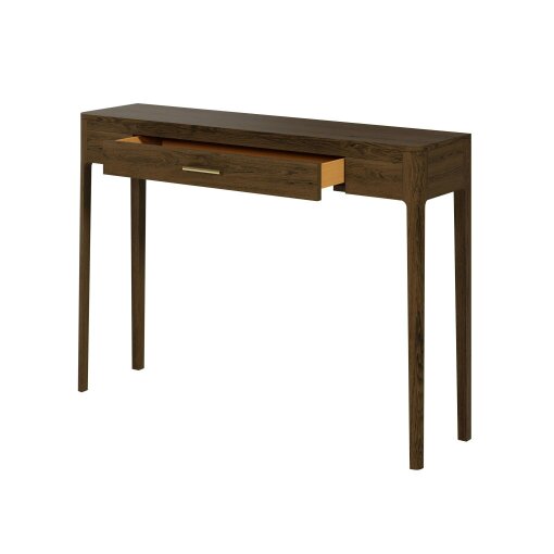 Wyld Haus Parma Walnut Oak and Brass Console Table with Drawer