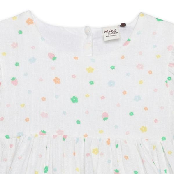 Mini Cuddles Baby Girls Floral Print Dress, White