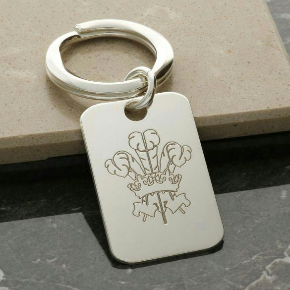 Christopher James of London Sterling Silver Welsh Three Feathers Keyring With Optional Engraving