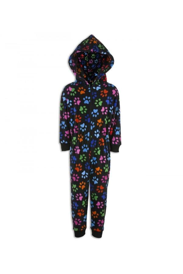 Childrens Unisex Black With Multi Colour Paw Print Onesie