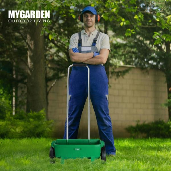 My Garden Outdoor Living My Garden Lawn Spreader 12 Litre Rotary Seed Grit Salt Spreader with Protective Roof & 110CM Long Handle Grass Spreader