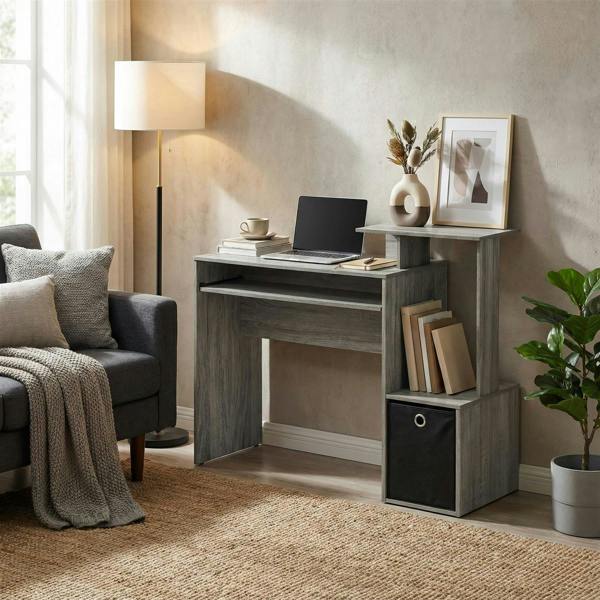 WALPLUS Econ Multipurpose Home Office Computer Writing Desk w/Bin, French Oak Grey Crafted for Practical Use and Stylish Living Spaces