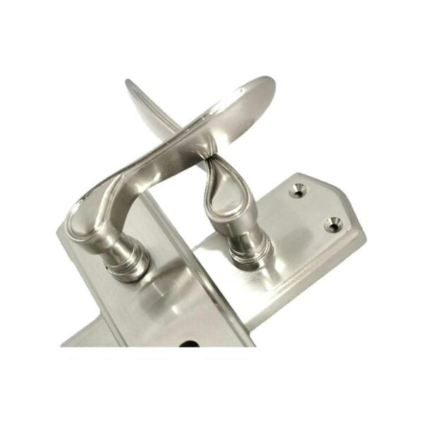 EDH Door Hardware Premium Satin Nickel Internal Lock Handles with Long Back Plate and 3 Lever Mortise Sash Lock - Stellar Design, 4 Pairs