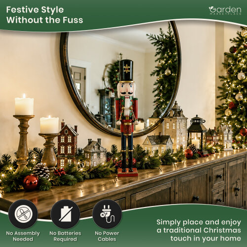 Large 70cm Christmas Nutcracker Figure in Red Coat & Black Hat, Traditional Indoor Festive Decoration, Matching Style Available