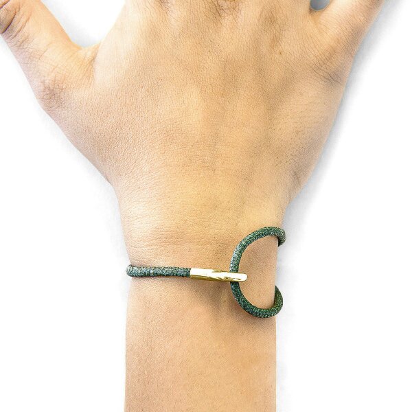 Anchor & Crew Racing Green Blake 9ct Yellow Gold and Stingray Leather Bracelet