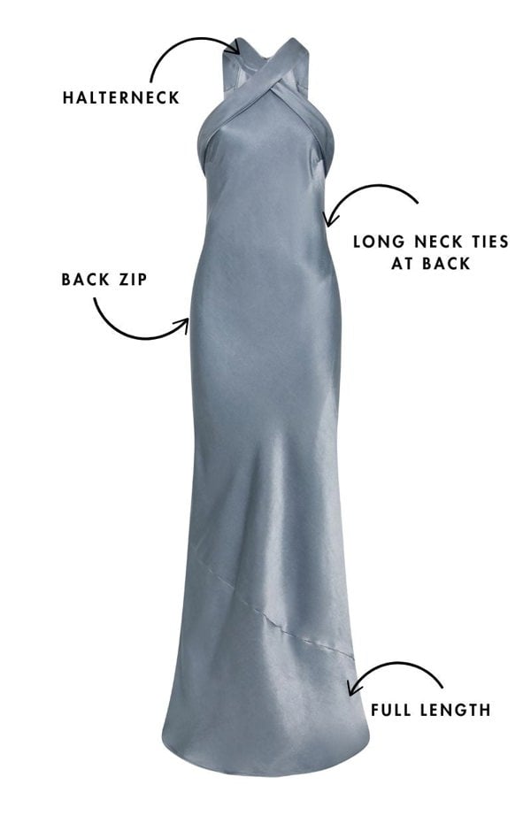 Rewritten London Roma Dress in Pale Blue Satin