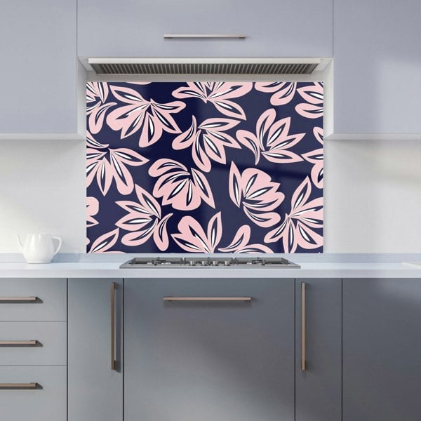 Warren Reed - Designer Pink Navy Floral Botanical Pattern Kitchen Splashback