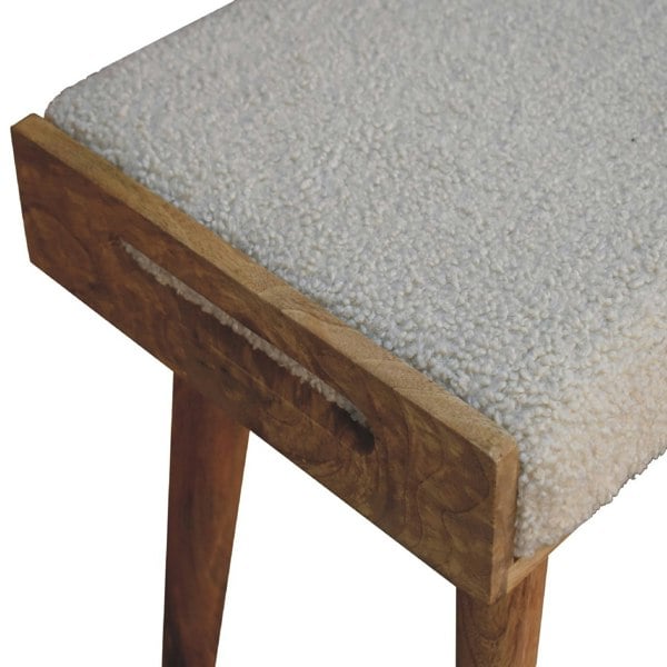 Artisan Furniture Solid Wood Boucle Cream Tray Style Footstool