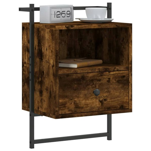 Berkfield Bedside Cabinets Wall-mounted 2 pcs Smoked Oak 40x30x61 cm Engineered Wood
