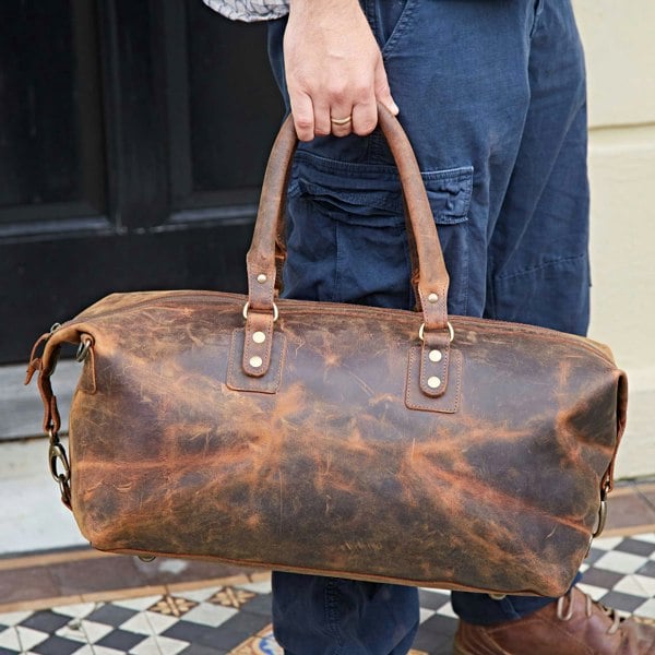 Paper High Personalised Brown Buffalo Leather Overnight Bag