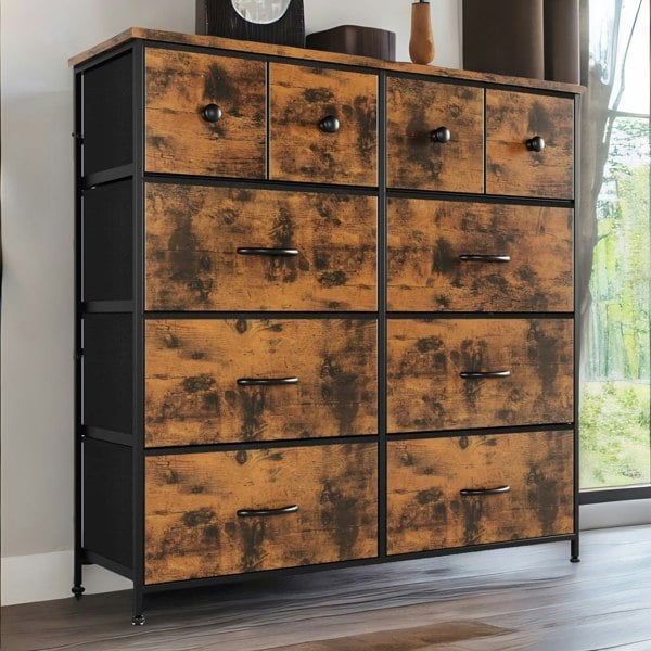 Rafaelo Mobilia Industrial 10 Drawer Chest Rustic Brown