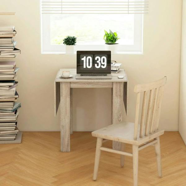 Light oak-effect drop leaf dining table with open top for dining or desk use