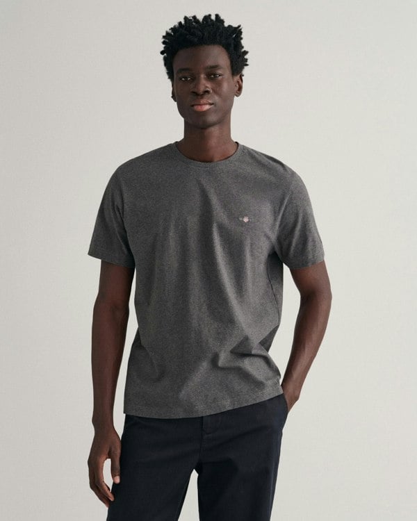 GANT Mens Regular Fit Short Sleeve Shield Logo T-Shirt - 95 Anthracite Melange