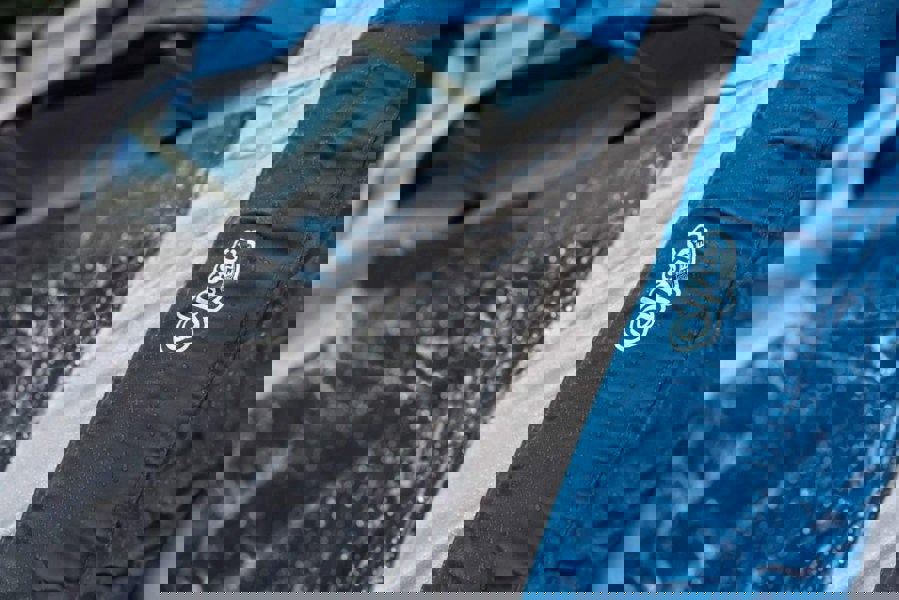 A closeup image of the material of the Blue Cocoon Breeze Campervan Awning Extension from OLPRO.