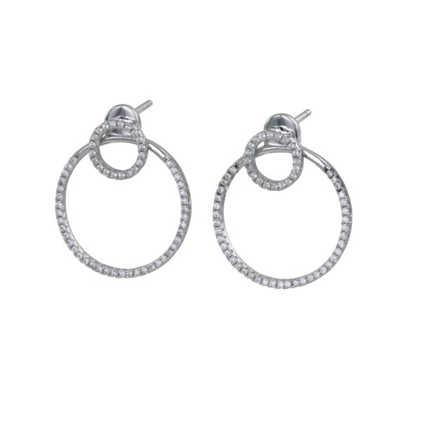 Sterling Silver Two Ring Pavé Earrings - Reeves & Reeves