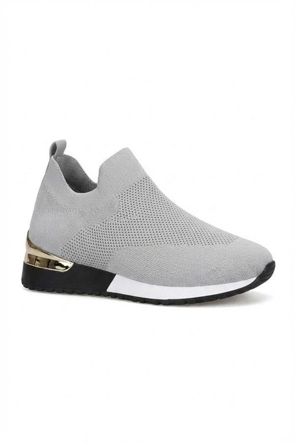 Jessi Slip On Sock Wedge Trainers - Grey_wb
