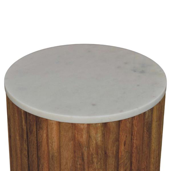 Artisan Furniture Solid Mango Wood Fluted Marble Side Table