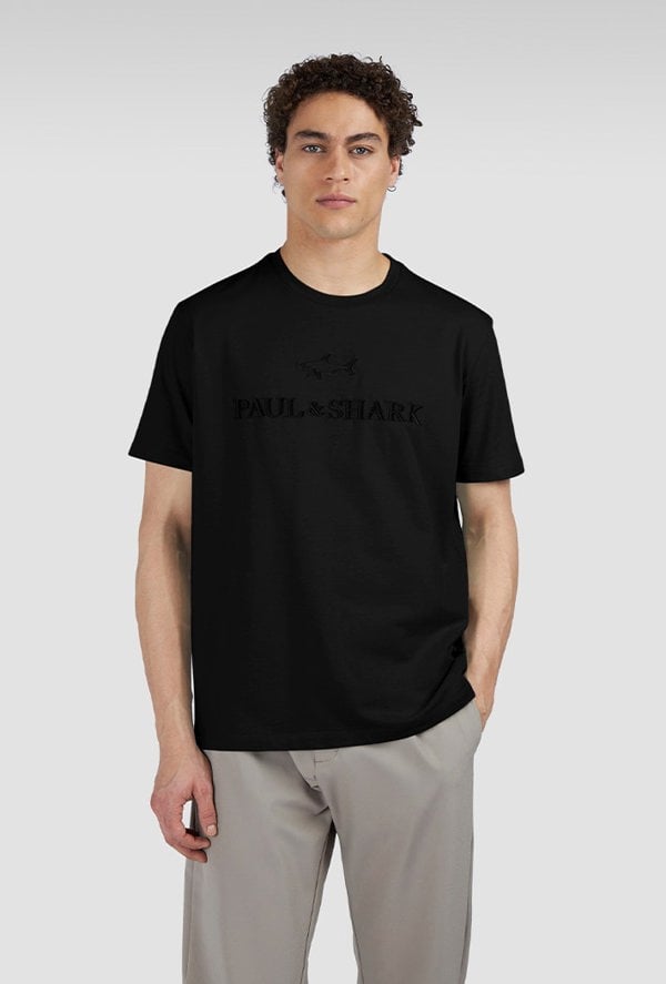 Paul & Shark Men's Cotton Jersey T-Shirt with Logo Embroidery - Black