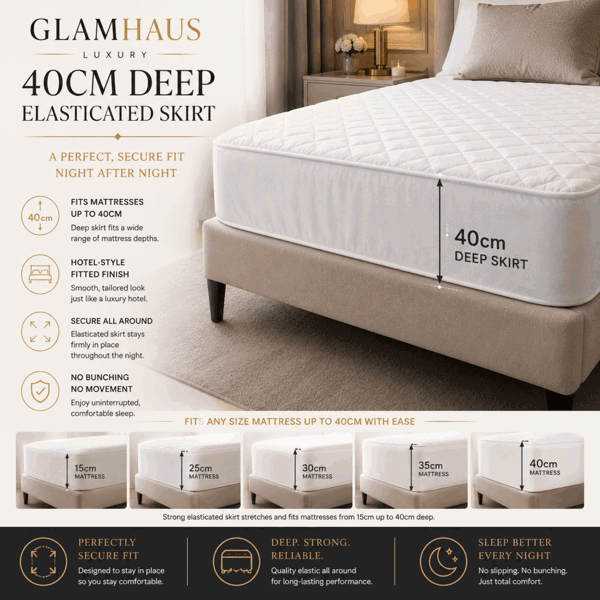 GlamHaus Super King Electric Blanket - Fitted Mattress Bed Cover - White Diamond Quilted - Settings for Feet and Body, Timer