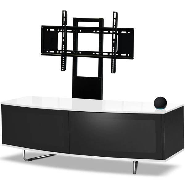 Homeology Caru Black White Beam-Thru Remote Friendly Super-Contemporary D Shape Design 32"-65" LED/OLED/LCD TV Cabinet with Mounting Arm