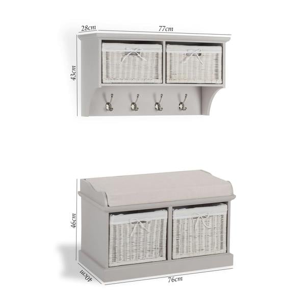 Statement Furniture Tetbury Small Hallway Set with Storage Baskets and Cushion Seat