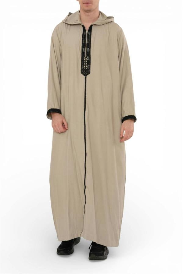 Infinity Leather Men's Hooded Moroccan Embroidery Djellaba Islamic Jubba Robe Eid Ramadan Thobe