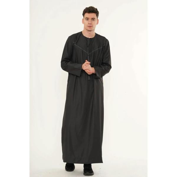 TT-008 - Men's Emirati Omani Arab Tassel Thobe - Charcoal - Thobez - 19