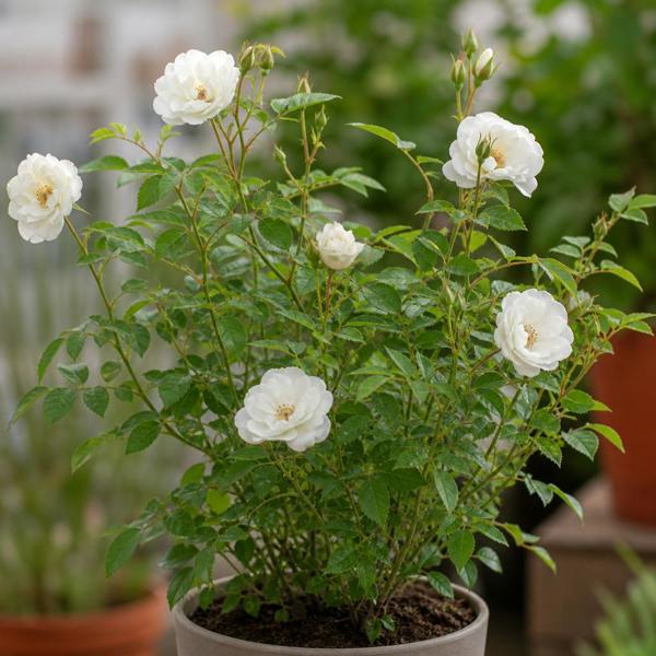3L White Patio Rose in Decorative Pot Outdoor & Garden Plant