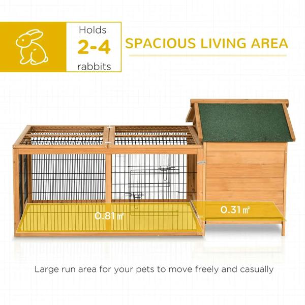 Wooden pet hutch with spacious wire run, indoor house area, and slide-out tray