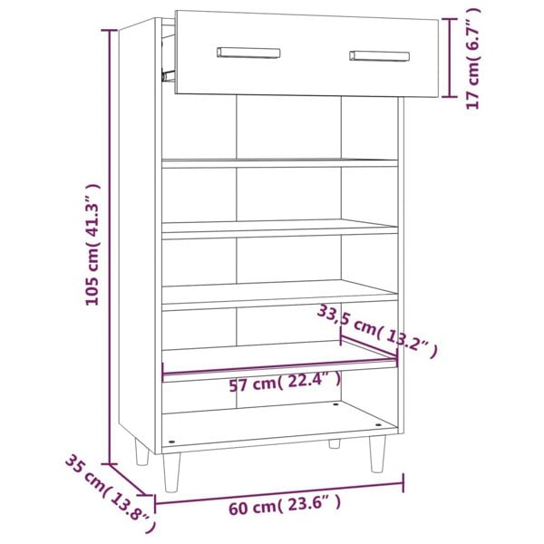 Berkfield Shoe Cabinet Concrete Grey 60x35x105 cm Engineered Wood