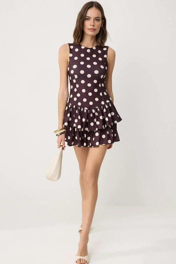 Polka Dot Sleeveless Satin Lined Shorts Frill Skater Dress