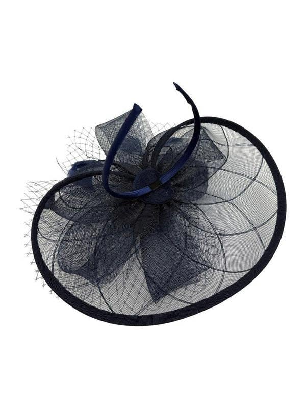 Floral Bow Mesh Detailing Fascinator in Navy - svnx