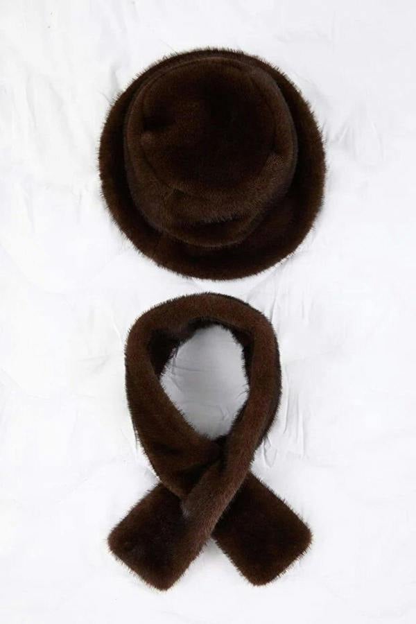 WOVCOR 2-Piece Fur Scarf-Hat Knit Set