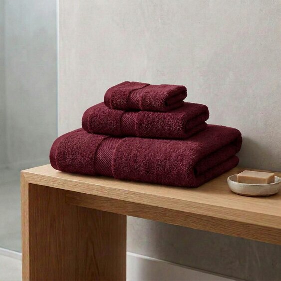 Vision V475 - 3 Piece 100% Cotton Towel Bundle - Burgundy - Towel Bundle - 100% Cotton