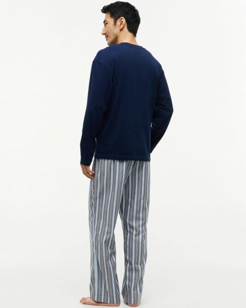 Tommy Hilfiger Woven Stripe Print Mens Pyjama Set - Carbon Navy/Herringbone Stripe