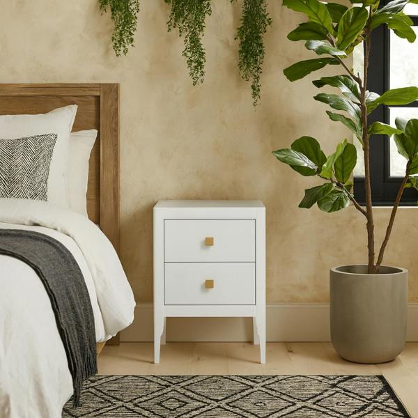 Wyld Haus Paraty White Wood Grain Two Drawer Bedside Table