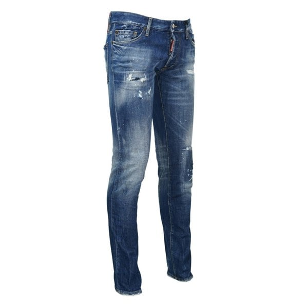 Dsquared2 Slim Jean Distressed Bleach Splatter Effect Jeans - Blue