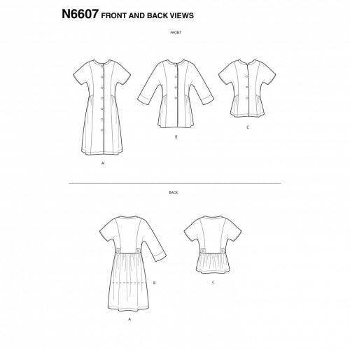 New Look Sewing Pattern 6607, Dresses, Tops for Women, A (10-12-14-16-18-20-22) - Intermediate