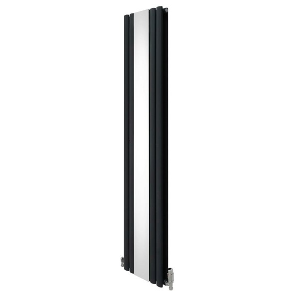 Oval mirror radiator in anthracite grey, measuring 1800mm x 380mm, featuring a sleek, modern design with a smooth finish and integrated valves