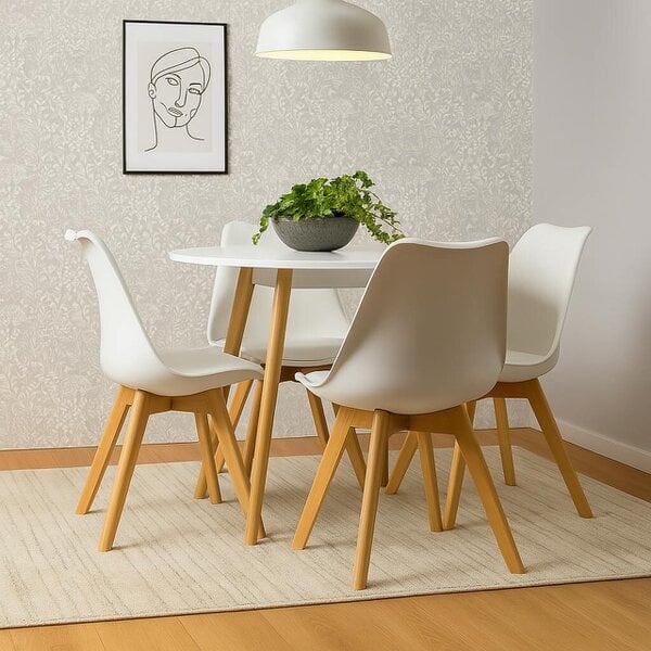 Kosy Koala Dining Table And 4 Chairs Grey Round Table With 4 Grey Plastic Chairs Dining Room Furniture - White - Table + 4 white tulip chairs