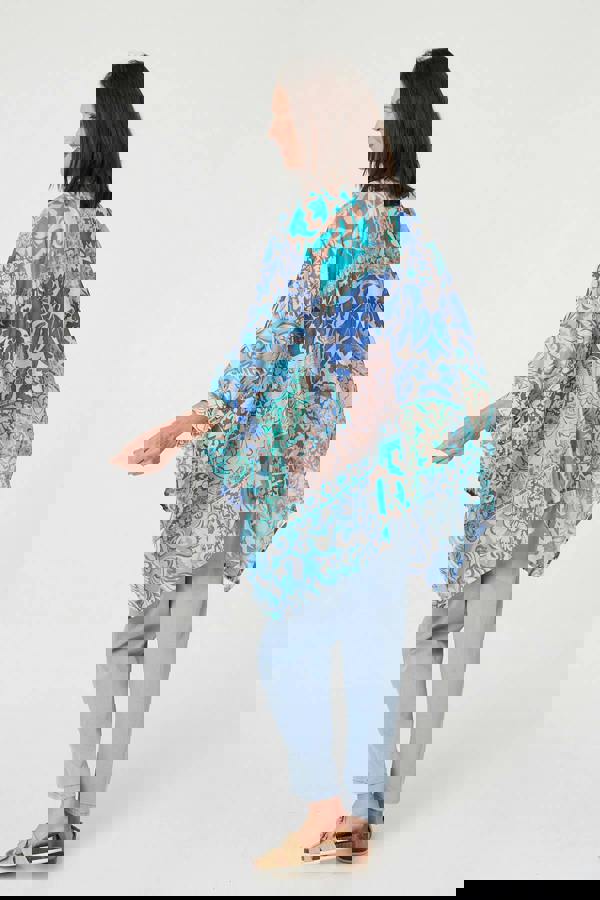 Blue | Leaf Print Longline Relaxed Tunic Shirt