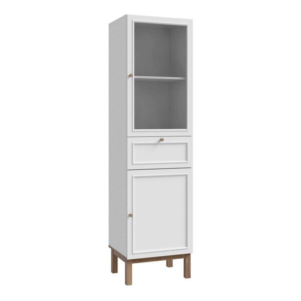 Wyld Haus Niva Light Grey and Natural Oak Effect Display Cabinet 2 Doors 1 Drawer