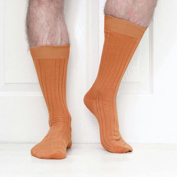 Jemsox 4 Pack - Premium Fine Ribbed Men’s Wedding & Formal Socks – Earthy Clay Orange