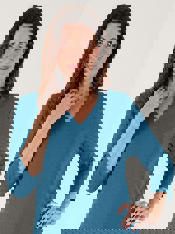 PennyPlain High Back V-neck Top - Wedgewood