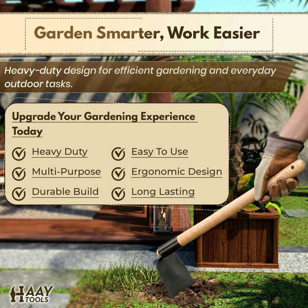 HAAY TOOLS Garden Hoe, Digging Hoe & Draw Hoe for Weeding, Soil Cultivation & Root Removal – Mattock Style Hand Gardening Tool