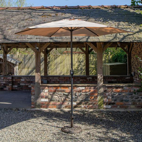 Samuel Alexander 2.7m Havana Garden Patio Parasol with Crank Handle in Beige with 9kg Base Included