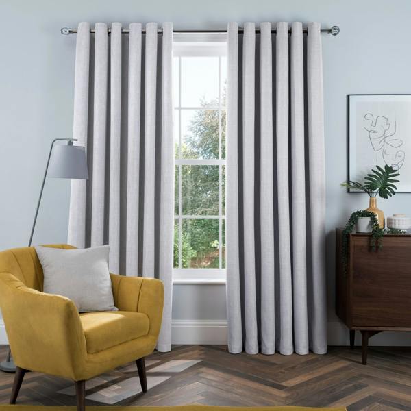 Linen Look Blackout Eyelet Curtain - Silver