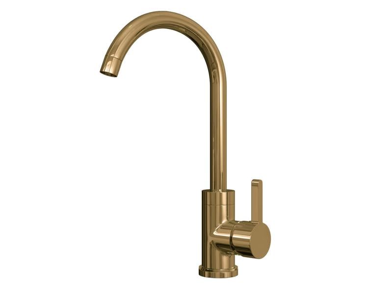 Flode Vättern | Single Lever Kitchen Sink Mixer Tap with Swivel Spout | Swan Neck Design | Gold Finish