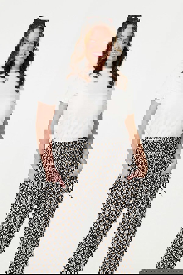 Black | Mosaic Print Shirred Harem Pants