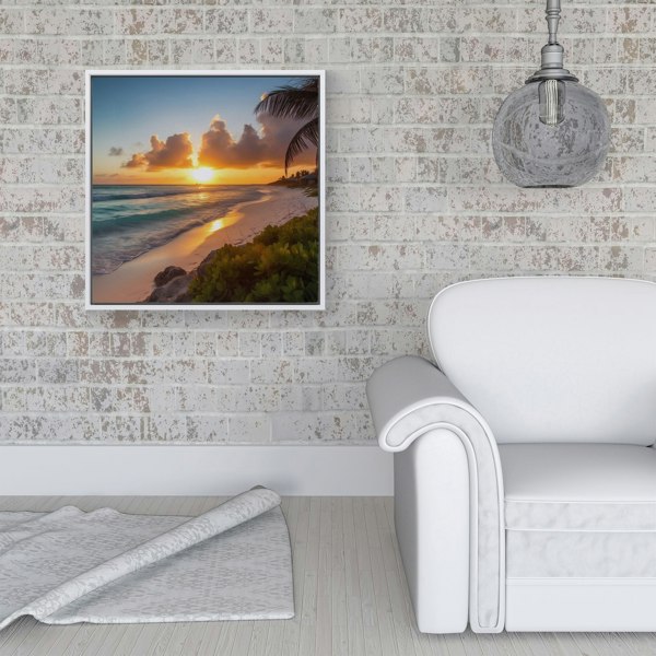 Warren Reed Sunrise On The Beach Framed Canvas